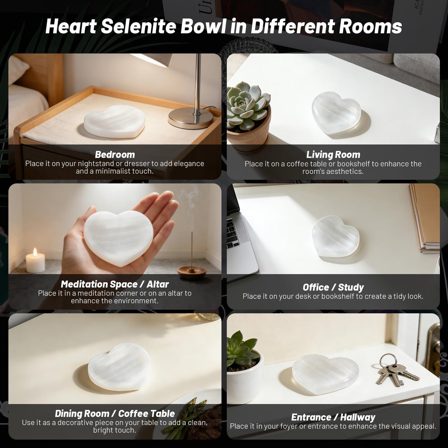 Orientrea Selenite Bowl – 3.9" Selenite Crystal Bowl Heart Shape for Energy Cleansing, Charging, Meditation, Home Decor & Healing Crystals, Crystals and Healing Stones