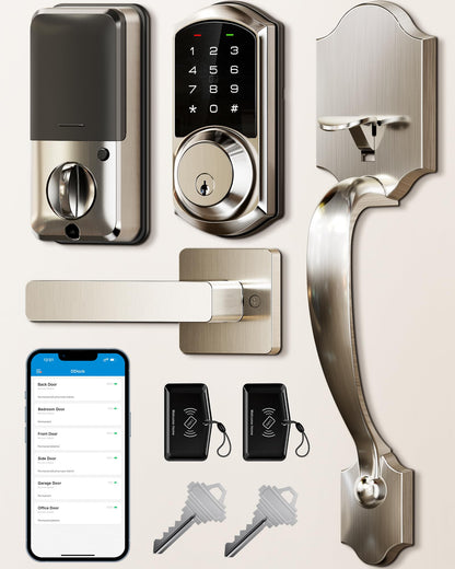 Veise VE06-H Smart Front Door Lock Set, App Control, Keyless Entry Deadbolt with Lever Handle, Electronic Digital Touchscreen Keypad, Auto Lock, Easy Install, Matte Black