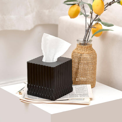 Black Tissue Box Cover Square, Tissue Box Holder for Bathroom Countertop,Vanity, Tabletop, Bedroom Night Stand,Office and Living Room Decorative - Modern Geometric Striped Tissue Paper Dispenser