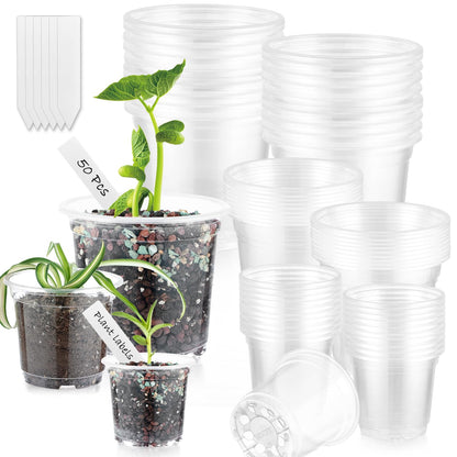 60 Pcs Clear Nursery Pots with Drainage Indoor 4 5 6 Inch Nursery Pot with Drainage Holes Plastic Seedling Pots for Plants, Plant Starter Pot with Holes Clear Plastic Planter for Indoor Plants