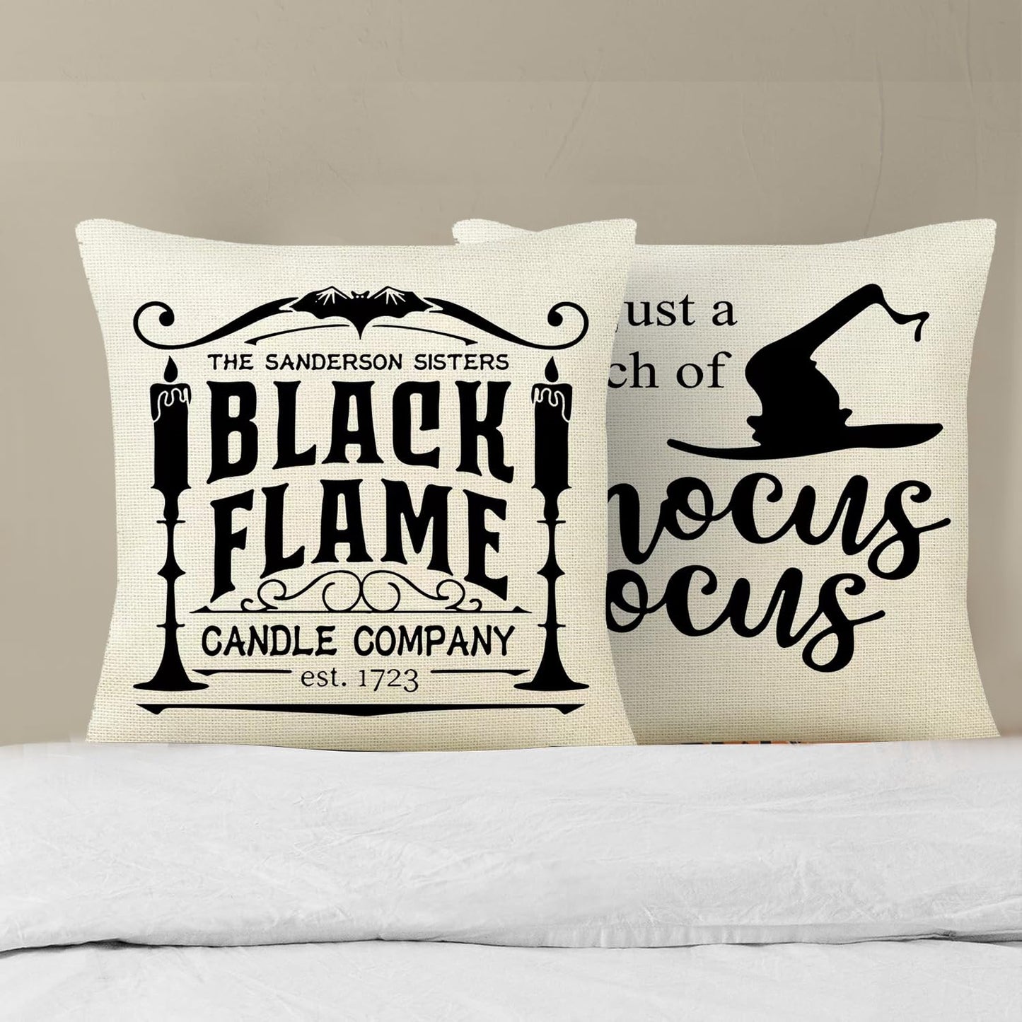 LEIOH Halloween Decorations Pillow Covers 18x18 Set of 4 Halloween Decor Hocus Pocus Farmhouse Saying Fall Decor Pillows for Home Sofa Couch