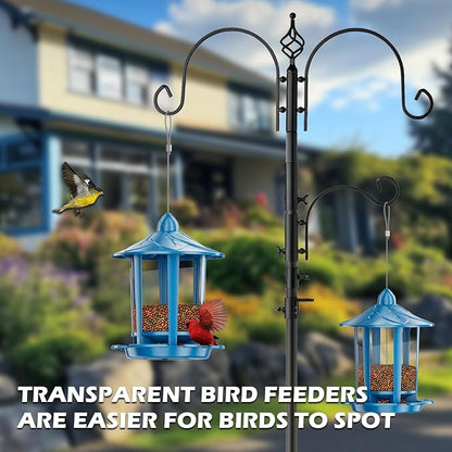 Birdream 2 Pack Bird Feeders for Outdoor Hanging, Assembly Required, 1-Min Easy Setup, Charming Castle Design, Attracting Cardinals Chickadees Goldfinches & Sparrows - Blue