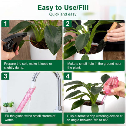 Adoric Plant Self-Watering Stakes 4 Tulips, Self Watering Planter Insert,Plant Watering Devices,Watering Bulbs for Indoor Automatic Plant Waterer Indoor (Small-4 Tulips)