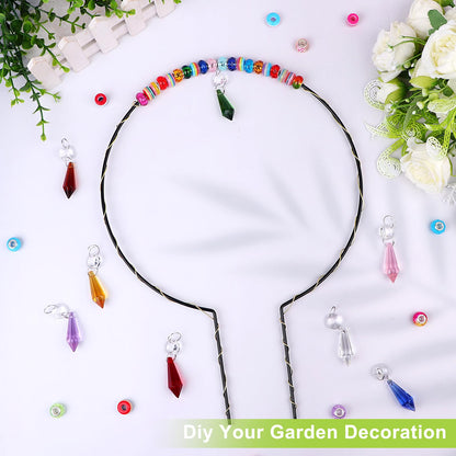 274Pcs Beaded Garden Stakes Kit Fairy Garden Stakes DIY Fairy Wand Garden Stake Beads Kits with 10 Colorful Crystal Charm 10 Round Arch Stand 250 Colorful Beads for Garden Craft Supplies