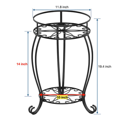 FaithLand 2 Pack Plant Stands, Heavy Duty Metal Planter Holder Indoor Outdoor, 2 Tier Round Potted Supports Rack, Corner Display Shelf Black
