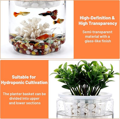 Mini Plastic Fish Bowl, 30 Oz Decorative Small Fishbowl with Hydroponic Basket, Unbreakable Aquarium Fish-Bowls for Party Decorations, Centerpiece Vases, Hydroponic Planter and Home Decorations