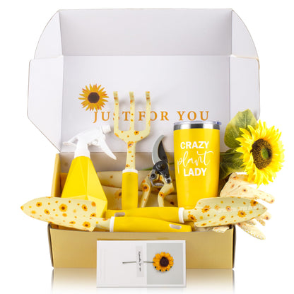 LZPTYYSN Sunflower Gardening Gifts for Women, Garden Tool Set, Heavy Duty Gardening Hand Tools with Garden Tool Bag,Yellow