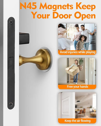 Door Stoppers Magnetic Door Catch, Stainless Steel Magnetic Door Stop 2 Pack, Double-Sided Adhesive Tape, No Drilling, Screws for Stronger Mount, Holder Your Door Open for Wide Doors