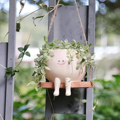 HUNTHAWK Large Swinging Smiley Face Planter Pot Hanging Flower Planters for Indoor and Outdoor Plants, Funny Succulent Pots for String of Pearls Plant Live- Ideal Gifts for Mother's Day and Christmas