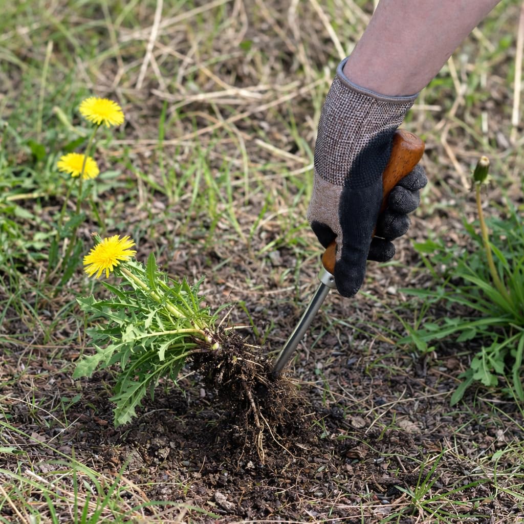 Dandelion Weed Puller Tool Handheld 13" - Garden Weeder Root Removal Tool - Heavy Duty Japanese Steel with Wood Handle - Made in Japan