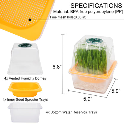 Microgreen Growing Trays, 5" x 5" Sprouting Tray with Humidity Dome, 1.2 mm Small Mesh Holes, BPA Free, Sprouter Kit for Growing Mirco Seeds, Like Broccoli, Alfalfa, Radish, Clover - 6 Pack | Clear