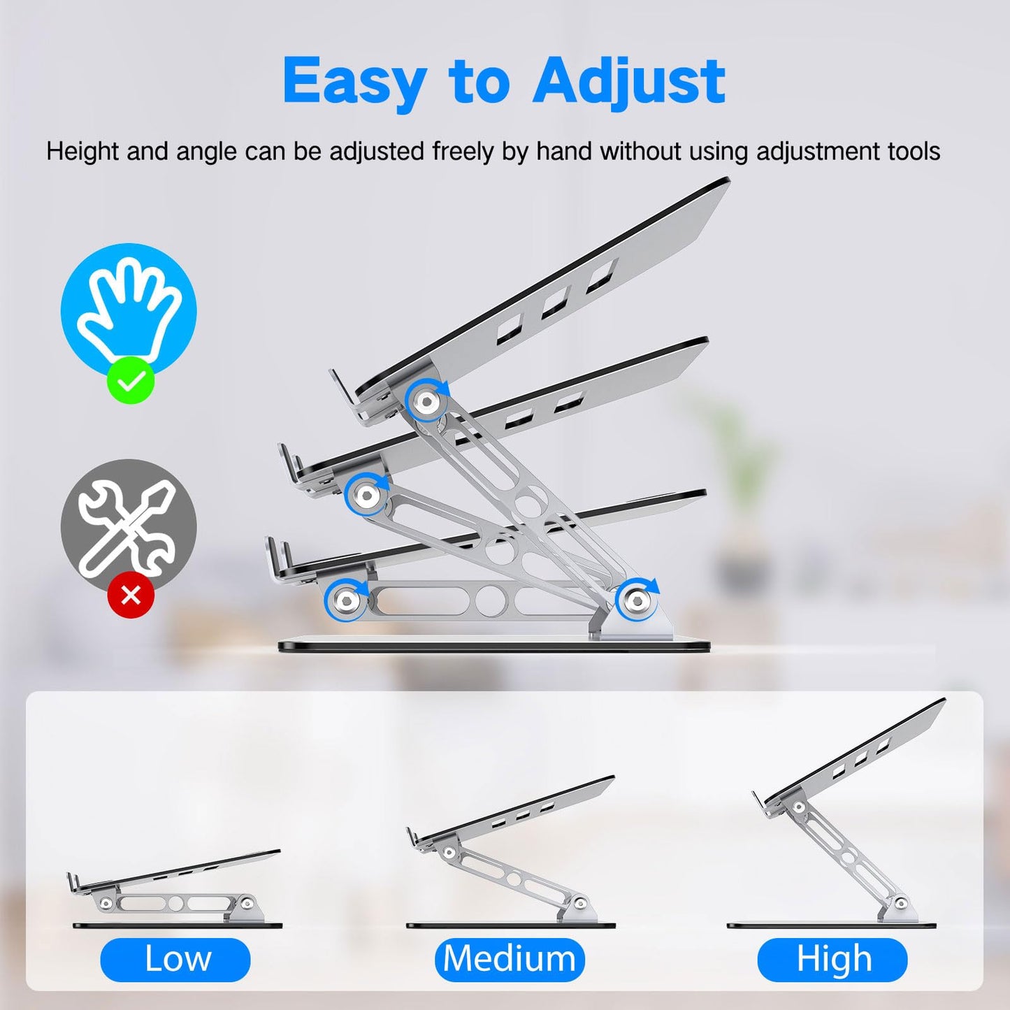 Gogoonike Laptop Stand for Desk, Adjustable Laptop Riser, Metal Foldable Computer Stand Holder Portable Notebook Mount, Ventilated Cooling Printer Stand Compatible with 10-15.6” Laptops