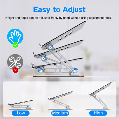 Gogoonike Laptop Stand for Desk, Adjustable Laptop Riser, Metal Foldable Computer Stand Holder Portable Notebook Mount, Ventilated Cooling Printer Stand Compatible with 10-15.6” Laptops