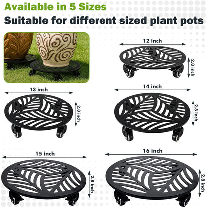 2 Pack 15 inches Extra-Large Metal Plant Caddy with Wheels Heavy-Duty Iron Rolling Plant Stand with Casters Indoor Outdoor Wheeled Plant Roller Base Pot Movers Plant Dolly Coaster Trolley Black
