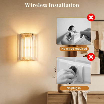 Keep Shinning Gold Battery Operated Wall Sconces Set of Two, Crystal Wireless Wall Lights with Remote, Rechargeable Cordless Wall Lamps 12 RGB and 3 CCT Dimmable Decor for Bedroom Living Room Hallway