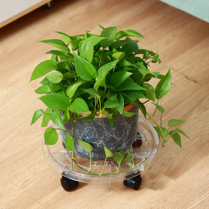 KvyusFlourish 4 Packs 18 inches Extra-large Clear Plant Caddy Plant Saucers on Wheels Rolling Plant Stands Heavy-duty Plant Dolly Plastic Planter Roller Base Pot Movers Outdoor Plant Tray Coaster