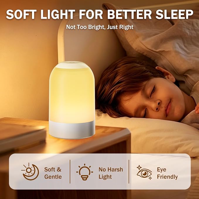 G Keni Portable Night Light, Rechargeable Touch Nightlight with Amber Warm White Light, Dimmable Egg Night Light with 1H Timer, Cordless Bedside Lamp for Baby Nursery, Kids, Bedroom & Nightstand