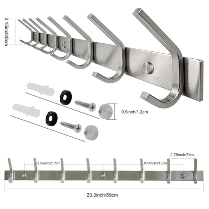 WEBI Heavy Duty 24 Inch SUS 304 Coat Bath Towel Hook Hanger Rail Bar with 8 Hooks,Brushed Finish,for Bedroom,Foyers,Hallways Home Office Storage Organization, C-CBG08