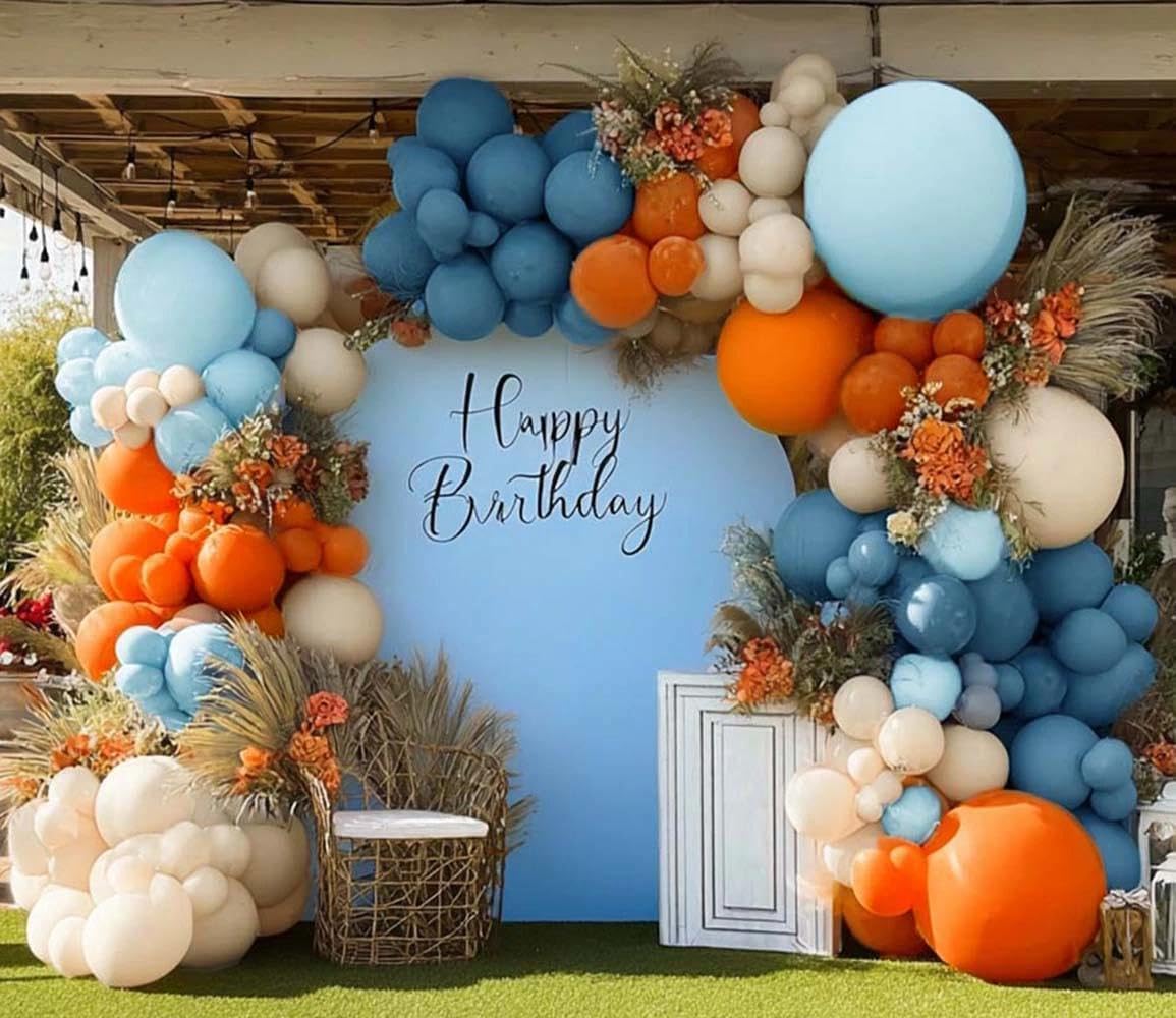 Blue Orange White Balloon Arch Double Stuffed Balloon Kit for Fall Birthday