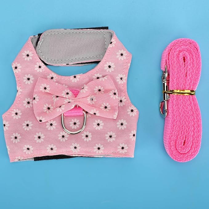 GLOGLOW Small Pet Leash Vest, Soft Fabric Rabbit Harness and Guinea Pig Carrier for Small Pets with Adjustable Straps, Great for Indoor and Outdoor Activities (M)
