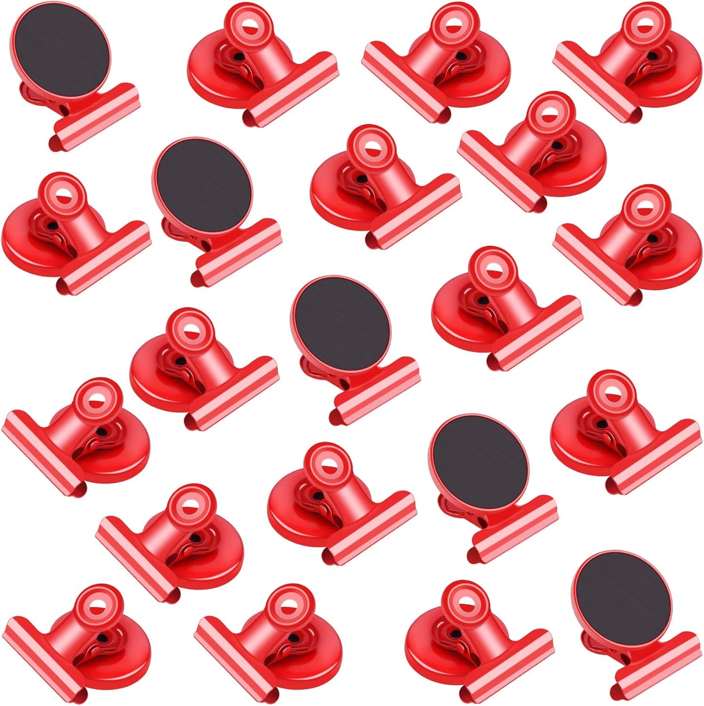 VNDUEEY 20 Pack Magnetic Paper Clip Dispenser Holder, Paperclip Dispenser for Desk, School, Office, Fridge Magnets Refrigerator Magnets, Magnet Clips for Whiteboard Locker (Red)