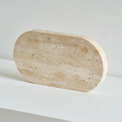 WILD WORKS Natural Travertine Oval Tray - 100% Real Stone Handcrafted, Modern Multi-Purpose Decorative Organizer for Kitchen, Bathroom, Living Room Home Decor