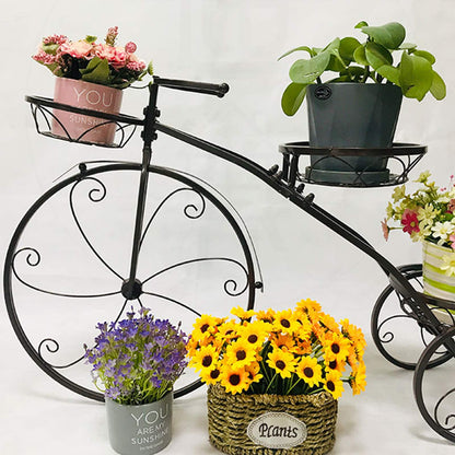 DOONARCES 3 Pots Tricycle Plant Stand Iron Tricycle Shape Black Planter Rack Flower Holder Indoor Outdoor Floral Displaying Rack for Home Garden Patio Decor DIY (Black)