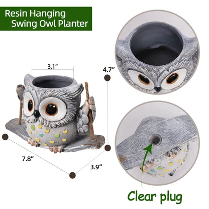 Swing Owl Hanging Planters for Indoor Plants, Cute Small Succulent Pots with Drainage Hole, Unique Resin Plant Hangers Outdoor, Hanging Plant Holder for String Of Pearls, Gift Ideas for Mother
