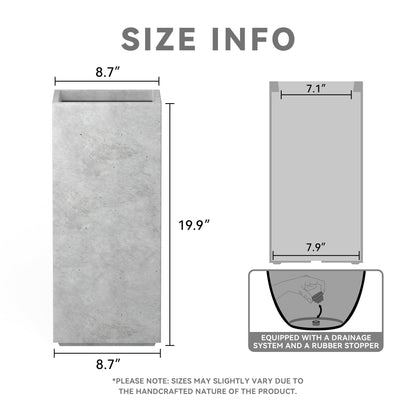 Kante 19.9" H Tall Rectangular Concrete Planter, Modern Square Diameter Plant Pot with Drainage Hole and Rubber Plug for Indoor Outdoor Home Patio Garden, Natural Concrete