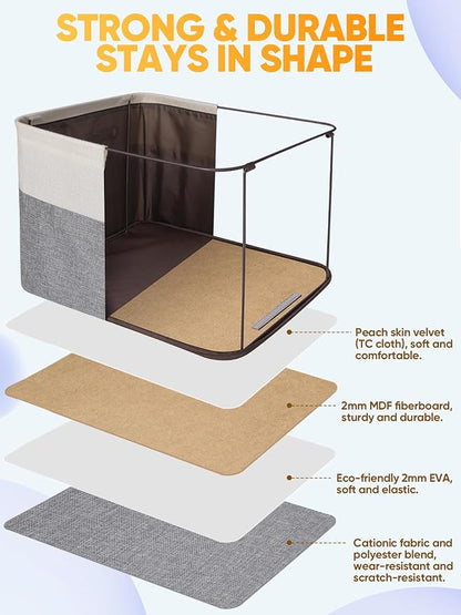 BALEINE 4 Pack Fabric Closet Storage Bins for Shelves, Linen Closet Organizers and Storage, Decorative Baskets for Organizing, Shelf, Clothes, Home, Office (Grey, 14''x10''x8.5'')