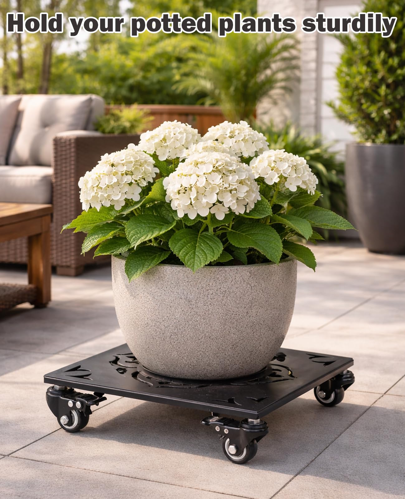 1 Pack Large Square Metal Plant Caddy with Wheels 13.5 Inches Heavy-duty Rolling Plant Stands with Casters Wheeled Flower Pot Mover Rollers Rust-proof Iron Planter Dolly Coasters Indoor Outdoor Use