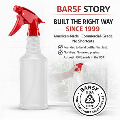 Bar5F Spray Bottles, 16 Oz, 4 Pack, Chemical-Resistant HDPE, BPA-Free, Non-Toxic, Red Trigger Sprayers, Refillable Empty Sprayer Bottle for Cleaning Solutions, Vinegar, Alcohol, Made in USA