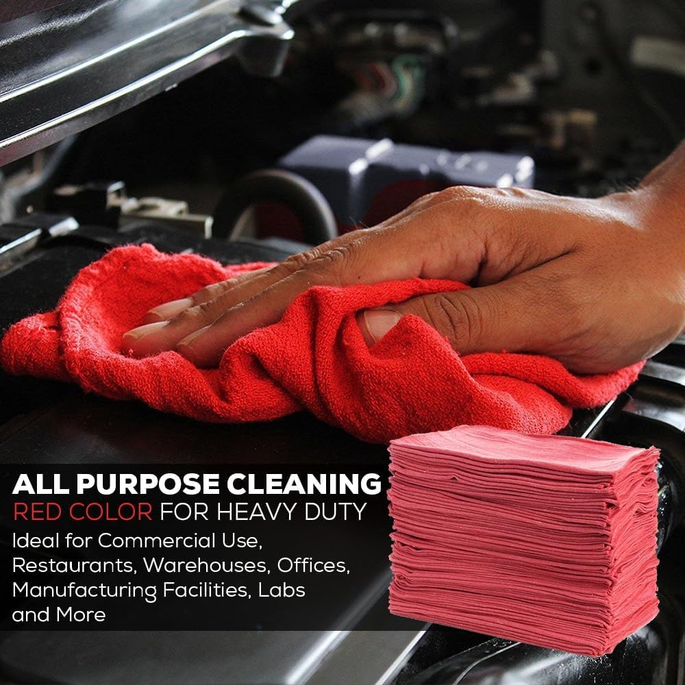 Simpli-Magic Cotton Shop Towels 14"x12" (500 Pack) – Reusable Cleaning Shop Rags for Automobiles, Industries, Garage and Homes (Red)