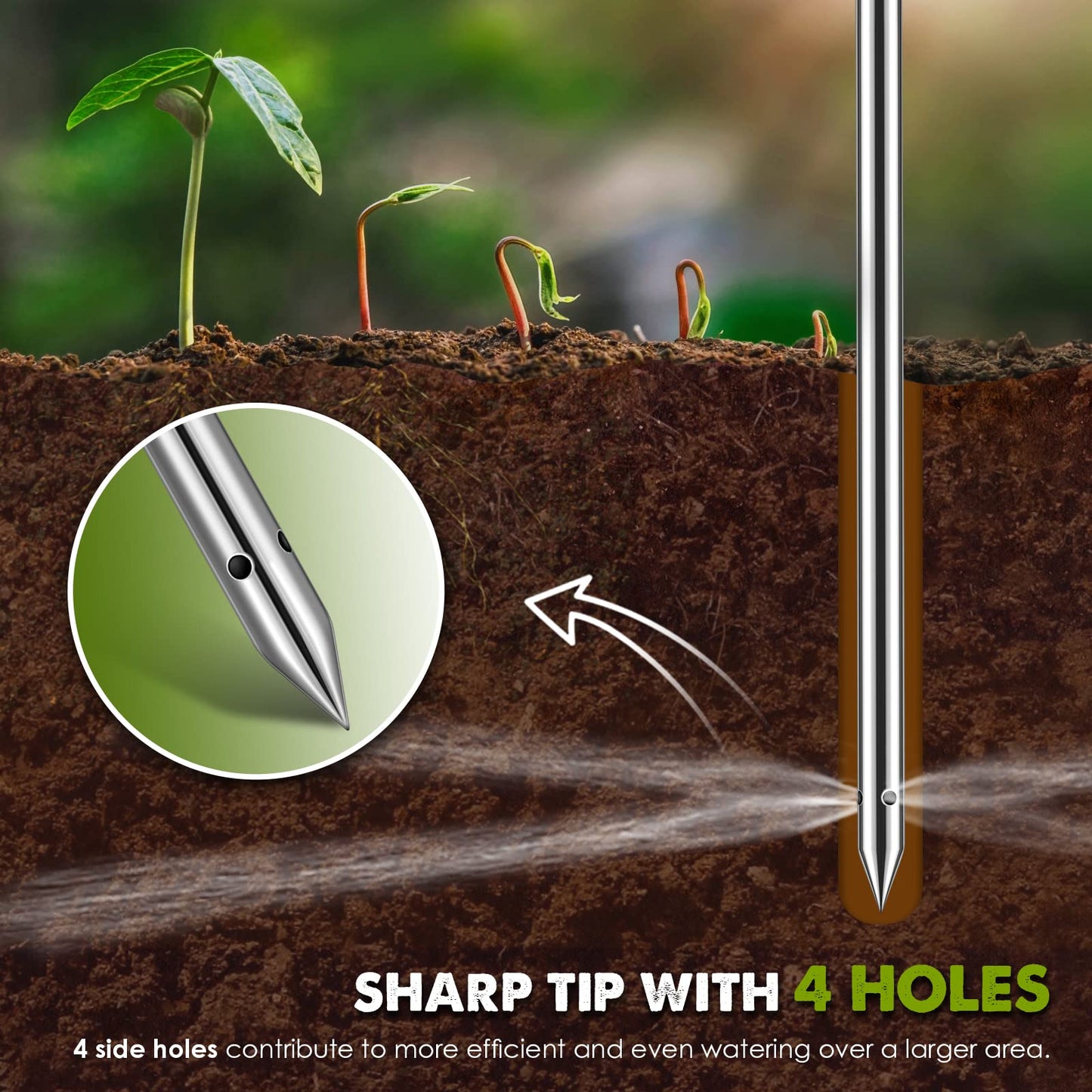 NEWTRY Deep Root Watering Tool, Root Feeder Waterer Irrigator Stainless Steel Tree Watering Spike with Fertilizer Bottle for Plants Trees Shrubs Bushes