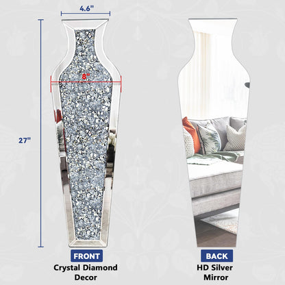 GA Home 27" Tall Crushed Diamond Floor Vase, Silver Large Vases for Decor Living Room, Crystal Mirrored Home Decor Vases for Dried Flower