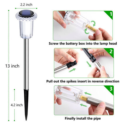 Gorrzai Solar Lights Outdoor 15 Pack Solar Pathway Lights LED Waterproof Stainless Steel Garden Stake for Yard, Outside, Walkway, Sidewalk, Driveway, Lawn (Warm White)