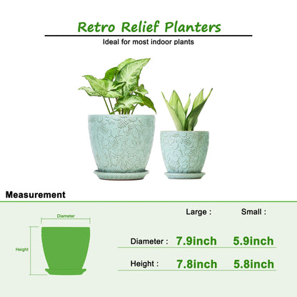 Bestseler 8 Inch + 6 Inch Plant Pots for Indoor Plants, Ceramic Planter with Drainage Hole and Saucers, Garden Pots for Succulent, Orchid, and Flower, Set of 2