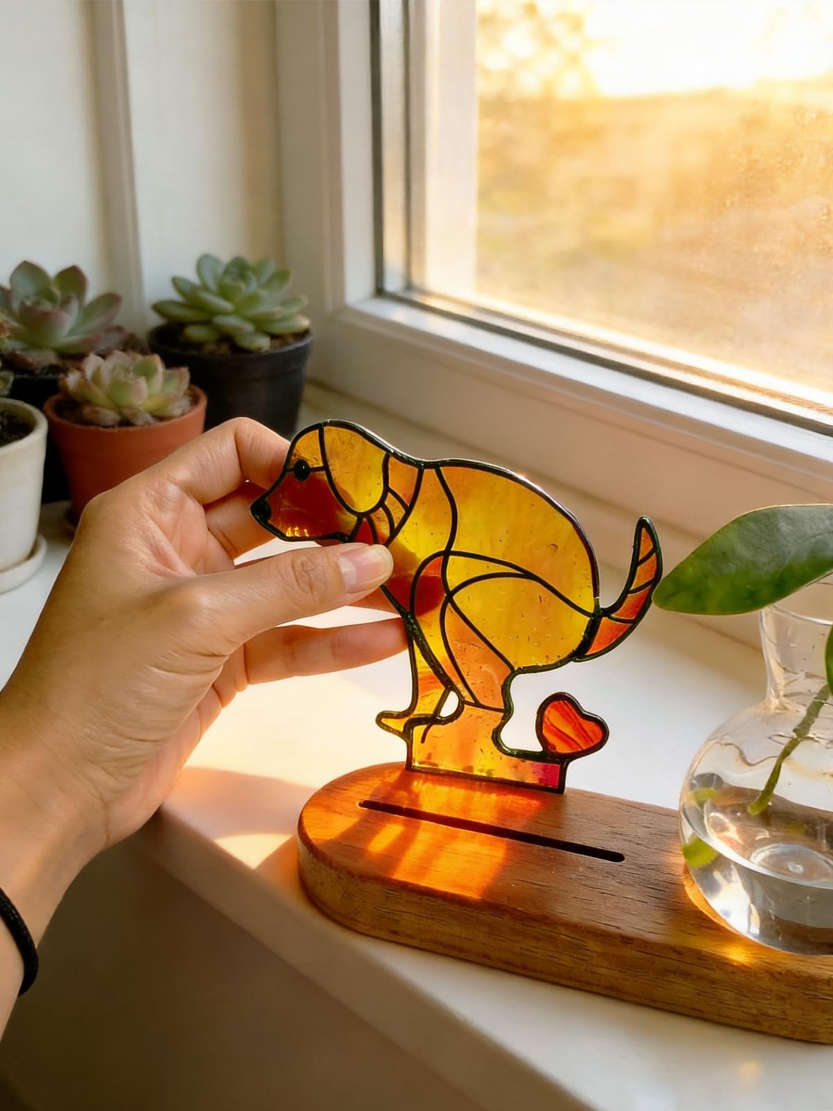 AfanDank Handmade Dog Propagation Stations： Funny Hydroponic Vase with Wooden Stand for Indoor Plants, for Plant Lovers Women Mom, Office Desk & Home Decor