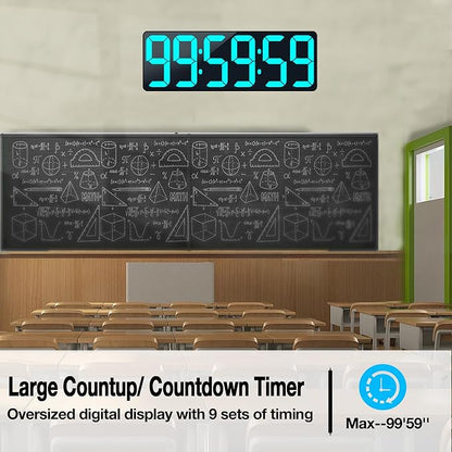 17.2" Large Digital Timer Wall Clock with Remote Control, Count Down Up Digital Timer, Auto DST LED Big Digital Clock for Bedroom Kitchen Living Room Office Gym Home Decor, Blue