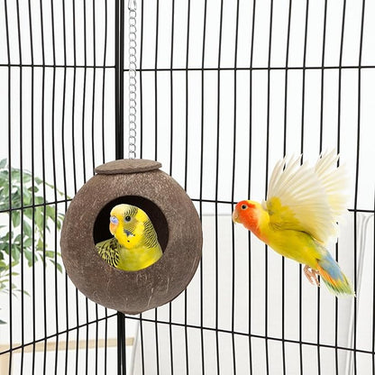 Hypeety Natural Coconut Hideaway Parrot Birds Toys Decorative Bird Nest Cage House for Pet Parrot Budgies Parakeet Cockatiels Conure Canary Finch Pigeon Cage Hamster Rat (Nest Cage Only)