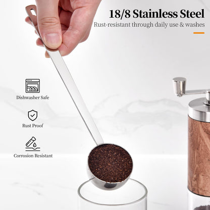 Lilybeam Long Handle Coffee Scoop: 8.6 Inch 18/8 Stainless Steel 2 Tablespoon Metal Measuring Spoon Tbsp Scoop for Coffee Beans, Grounds, Coffee Powder, Tea, Tall Jars (2Tbsp/30ml)