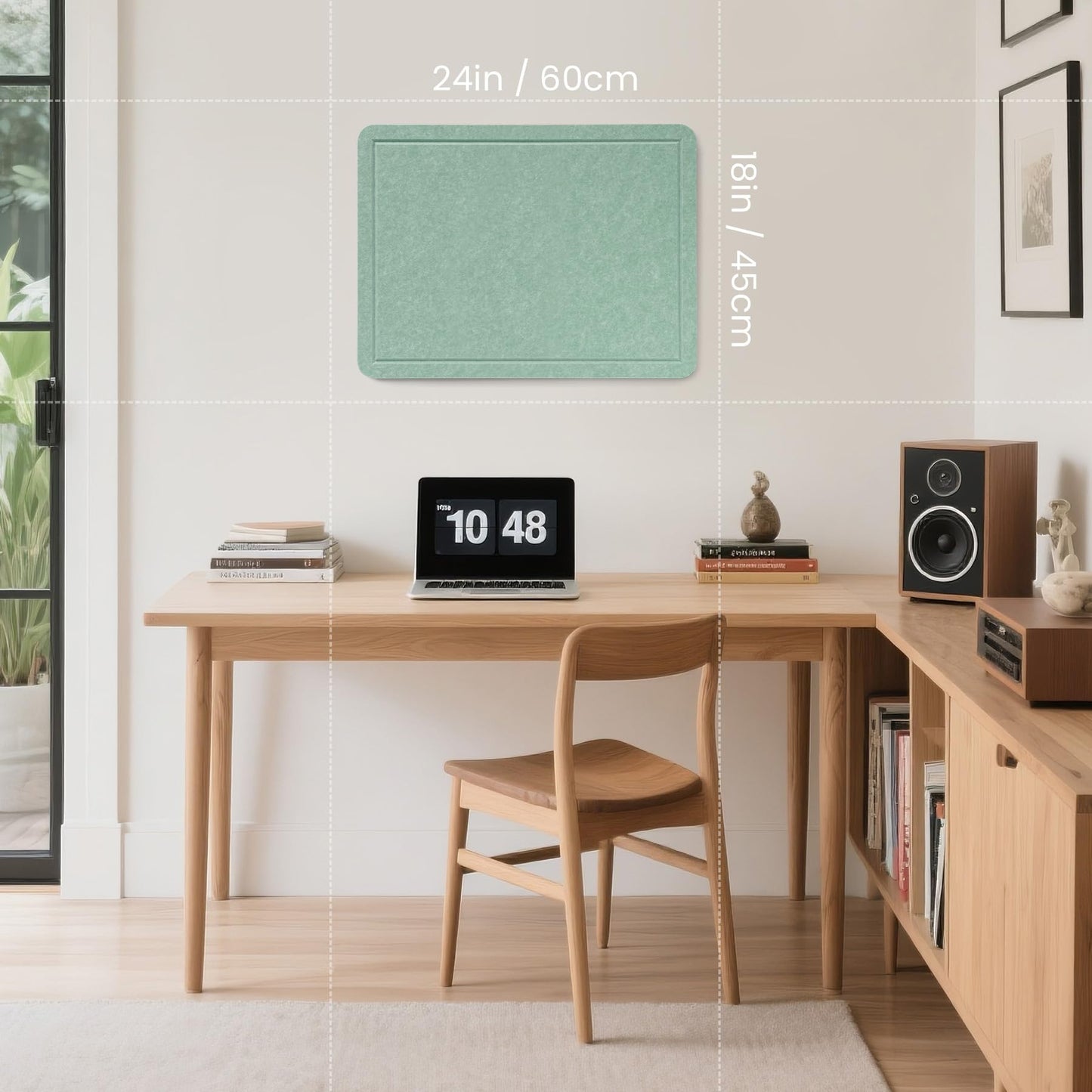 Lightomorrow Bulletin Board, 24 x 18 Inches Cork Board Alternative Decorative Felt Pin Board with Safe Removable Adhesives & 24 Push Pins for Home Office Classroom Walls-Jargon Jade