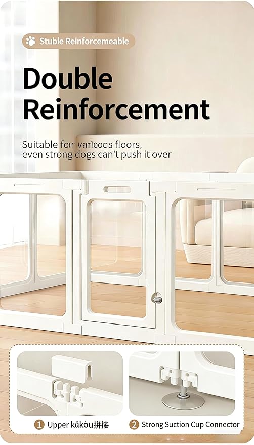 Clear Acrylic Dog Playpen with Door,23.6" Puppy Playpen,Easy Assemble Pet Fence,10-Panel for Puppies/Small Dog Play Pen Indoor (White, 23.6 Inch-H, 10 Panel) (White, 60cm12p+2D)