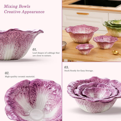KXZ Ceramic Mixing Bowls Set, Nesting Bowls Set of 3 For Kitchen - 60oz, 16oz, 5oz Prep Serving Bowl Set for Entertaining, Baking and Mixing Salad, purple