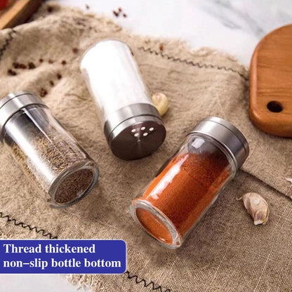 4pcs Salt and Pepper Shakers Set, Salt Shaker and Pepper Shaker with Adjustable Pour Holes, Pepper and Salt Container with Stainless Steel Lid,Glass Salt and Pepper Shakers,Spice Shaker for Kitchen