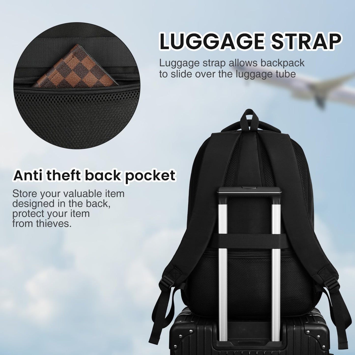 Paude Black Backpack,School Backpack for Teens Adults Laptop Bookbag for High School College Students Back Pack for Work