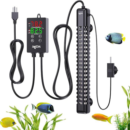 SEAOURA Aquarium Heater, 500W Fish Tank Heaters for 70-80 Gallon, Submersible Turtle Heater with Intelligent Controller Safety Protection, Automatic Power-Off When Leaving Water