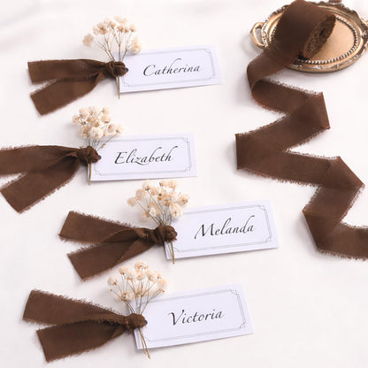 DORIS HOME Dark Brown Chiffon Ribbon for Flower Bouquet, 1" x21Yd Fabric Ribbon for Gift Wrapping, Handmade Frayed Ribbon for Wedding Invitations/Halloween Decorations