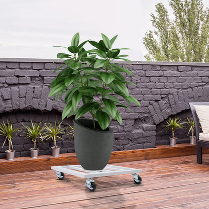 Plant Caddy with Wheels Plant Caddy with Lockable Caster Metal Square Planter Dolly Holds up 150 Lbs Strong Plant Stand for Indoor, Outdoor (White (14 inch))