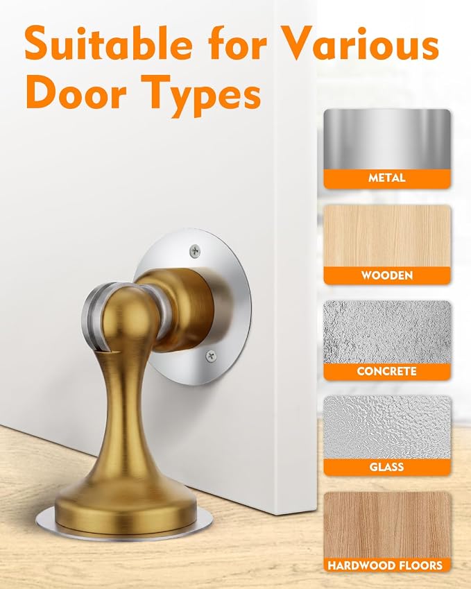 Door Stoppers Magnetic Door Catch, Stainless Steel Magnetic Door Stop 2 Pack, Double-Sided Adhesive Tape, No Drilling, Screws for Stronger Mount, Holder Your Door Open for Wide Doors